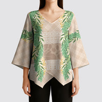 Hawai'i Paniolo Maile Twisted Lei Kimono Sleeve Blouse Almond Brown