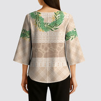 Hawai'i Paniolo Maile Twisted Lei Kimono Sleeve Blouse Almond Brown
