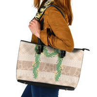 Hawai'i Paniolo Maile Twisted Lei Leather Tote Bag Almond Brown