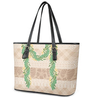 Hawai'i Paniolo Maile Twisted Lei Leather Tote Bag Almond Brown