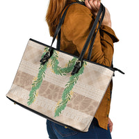 Hawai'i Paniolo Maile Twisted Lei Leather Tote Bag Almond Brown