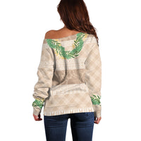 Hawai'i Paniolo Maile Twisted Lei Off Shoulder Sweater Almond Brown LT7 - Polynesian Pride