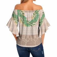 Hawai'i Paniolo Maile Twisted Lei Off Shoulder Wrap Waist Top Almond Brown