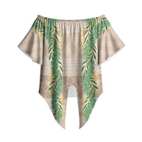 Hawai'i Paniolo Maile Twisted Lei Off Shoulder Wrap Waist Top Almond Brown