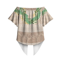 Hawai'i Paniolo Maile Twisted Lei Off Shoulder Wrap Waist Top Almond Brown