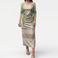 Hawai'i Paniolo Maile Twisted Lei Puletasi Almond Brown LT7 Long Dress Brown - Polynesian Pride