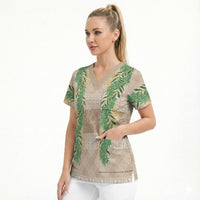 Hawai'i Paniolo Maile Twisted Lei Scrub Top Almond Brown