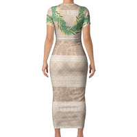 Hawai'i Paniolo Maile Twisted Lei Short Sleeve Bodycon Dress Almond Brown