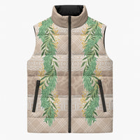 Hawai'i Paniolo Maile Twisted Lei Sleeveless Puffer Jacket Almond Brown LT7 Unisex Brown - Polynesian Pride