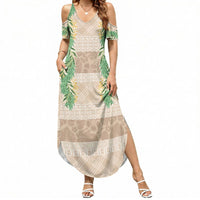 Hawai'i Paniolo Maile Twisted Lei Summer Maxi Dress Almond Brown