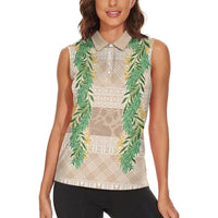 Hawai'i Paniolo Maile Twisted Lei Women Sleeveless Polo Shirt Almond Brown