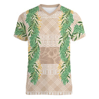 Hawai'i Paniolo Maile Twisted Lei Women V-Neck T-Shirt Almond Brown