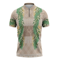 Hawai'i Paniolo Maile Twisted Lei Zipper Polo Shirt Almond Brown