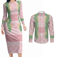 Hawai'i Paniolo Maile Twisted Lei Couples Matching Long Sleeve Bodycon Dress and Long Sleeve Button Shirt Dusty Rose