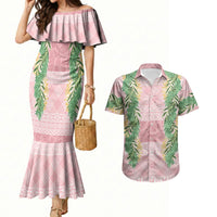 Hawai'i Paniolo Maile Twisted Lei Couples Matching Mermaid Dress and Hawaiian Shirt Dusty Rose