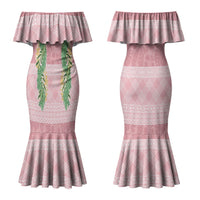 Hawai'i Paniolo Maile Twisted Lei Couples Matching Mermaid Dress and Hawaiian Shirt Dusty Rose