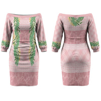 Hawai'i Paniolo Maile Twisted Lei Couples Matching Off The Shoulder Long Sleeve Dress and Long Sleeve Button Shirt Dusty Rose