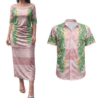 Hawai'i Paniolo Maile Twisted Lei Couples Matching Puletasi and Hawaiian Shirt Dusty Rose