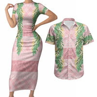 Hawai'i Paniolo Maile Twisted Lei Couples Matching Short Sleeve Bodycon Dress and Hawaiian Shirt Dusty Rose