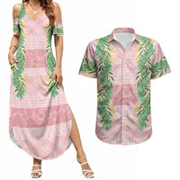 Hawai'i Paniolo Maile Twisted Lei Couples Matching Summer Maxi Dress and Hawaiian Shirt Dusty Rose