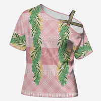Hawai'i Paniolo Maile Twisted Lei Cross Shoulder Shirt Dusty Rose LT7 Female Dusty Rose - Polynesian Pride