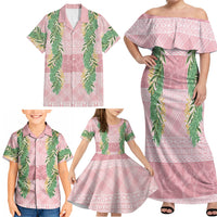 Hawai'i Paniolo Maile Twisted Lei Family Matching Off Shoulder Maxi Dress and Hawaiian Shirt Dusty Rose
