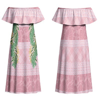Hawai'i Paniolo Maile Twisted Lei Family Matching Off Shoulder Maxi Dress and Hawaiian Shirt Dusty Rose