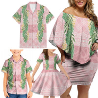Hawai'i Paniolo Maile Twisted Lei Family Matching Off Shoulder Short Dress and Hawaiian Shirt Dusty Rose
