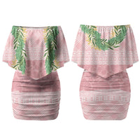 Hawai'i Paniolo Maile Twisted Lei Family Matching Off Shoulder Short Dress and Hawaiian Shirt Dusty Rose