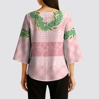 Hawai'i Paniolo Maile Twisted Lei Kimono Sleeve Blouse Dusty Rose LT7 - Polynesian Pride
