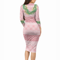 Hawai'i Paniolo Maile Twisted Lei Long Sleeve Bodycon Dress Dusty Rose