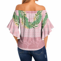 Hawai'i Paniolo Maile Twisted Lei Off Shoulder Wrap Waist Top Dusty Rose