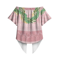 Hawai'i Paniolo Maile Twisted Lei Off Shoulder Wrap Waist Top Dusty Rose