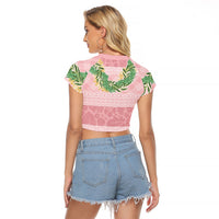 Hawai'i Paniolo Maile Twisted Lei Raglan Cropped T Shirt Dusty Rose