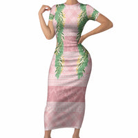 Hawai'i Paniolo Maile Twisted Lei Short Sleeve Bodycon Dress Dusty Rose