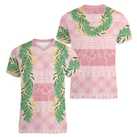 Hawai'i Paniolo Maile Twisted Lei Women V-Neck T-Shirt Dusty Rose