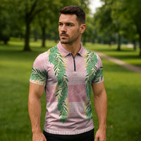 Hawai'i Paniolo Maile Twisted Lei Zipper Polo Shirt Dusty Rose