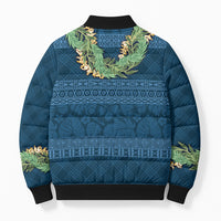 Hawai'i Paniolo Maile Twisted Lei Bomber Puffer Jacket Cobalt Blue