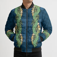 Hawai'i Paniolo Maile Twisted Lei Bomber Puffer Jacket Cobalt Blue