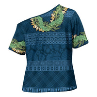Hawai'i Paniolo Maile Twisted Lei Cross Shoulder Shirt Cobalt Blue LT7 - Polynesian Pride
