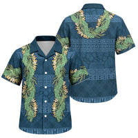Hawai'i Paniolo Maile Twisted Lei Family Matching Mermaid Dress and Hawaiian Shirt Cobalt Blue