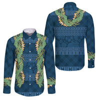 Hawai'i Paniolo Maile Twisted Lei Family Matching Off Shoulder Short Dress and Hawaiian Shirt Cobalt Blue