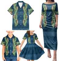 Hawai'i Paniolo Maile Twisted Lei Family Matching Puletasi and Hawaiian Shirt Cobalt Blue