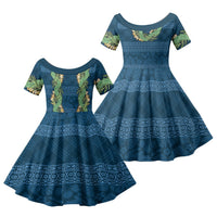 Hawai'i Paniolo Maile Twisted Lei Family Matching Tank Maxi Dress and Hawaiian Shirt Cobalt Blue