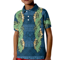 Hawai'i Paniolo Maile Twisted Lei Kid Polo Shirt Cobalt Blue
