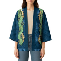 Hawai'i Paniolo Maile Twisted Lei Kimono Cobalt Blue