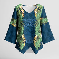 Hawai'i Paniolo Maile Twisted Lei Kimono Sleeve Blouse Cobalt Blue LT7 Female Cobalt Blue - Polynesian Pride