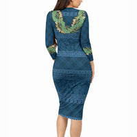Hawai'i Paniolo Maile Twisted Lei Long Sleeve Bodycon Dress Cobalt Blue