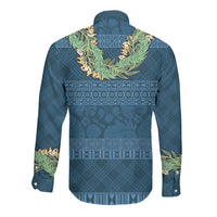 Hawai'i Paniolo Maile Twisted Lei Long Sleeve Button Shirt Cobalt Blue