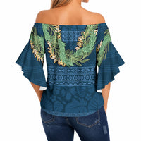 Hawai'i Paniolo Maile Twisted Lei Off Shoulder Wrap Waist Top Cobalt Blue
